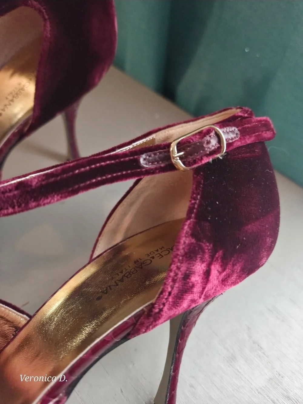 Vintage Dolce & Gabbana Burgundy Velvet & Snakeskin Heels 7.5